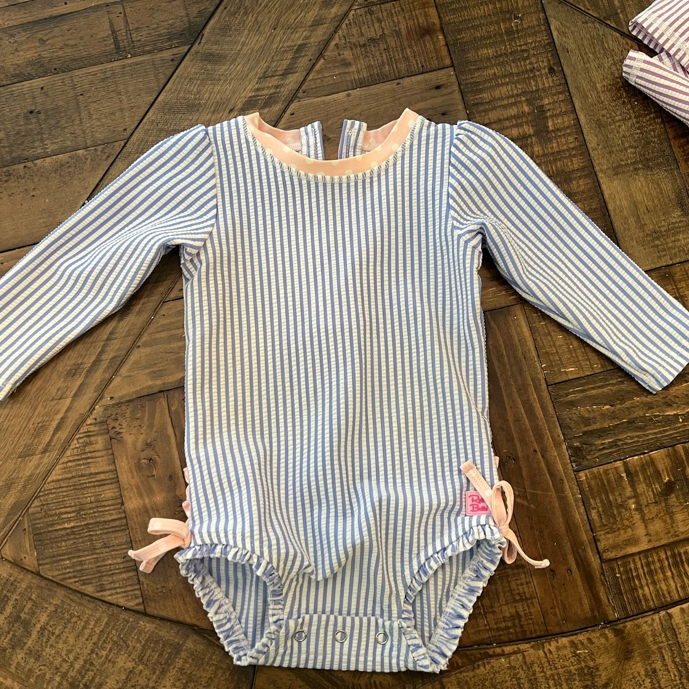 Ruffle Butts Seersucker Long Sleeve Rash Guard One Piece